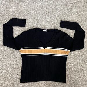 Elegant Black and Tan V-Neck Sweater